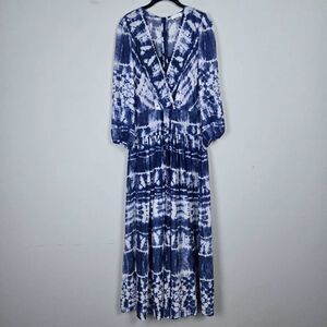 Calvin Klein Navy and White Tie-Dye Maxi Dress
